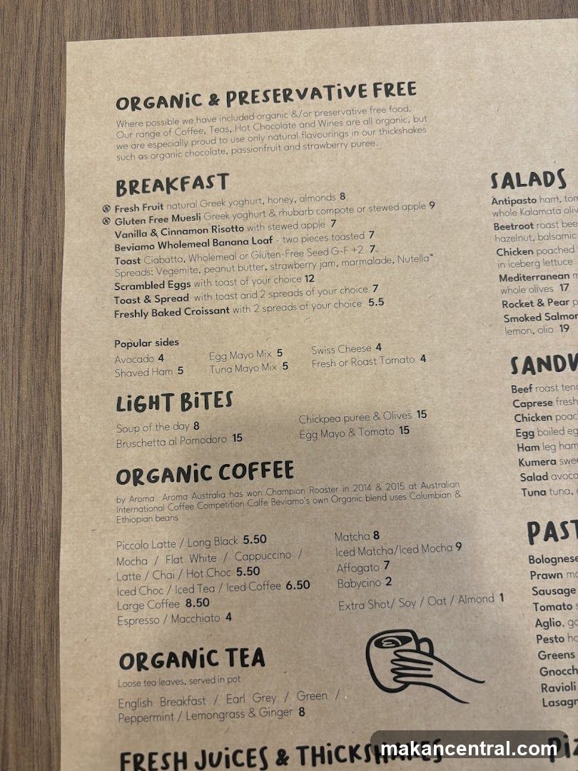 Organic & Preservative Free Menu