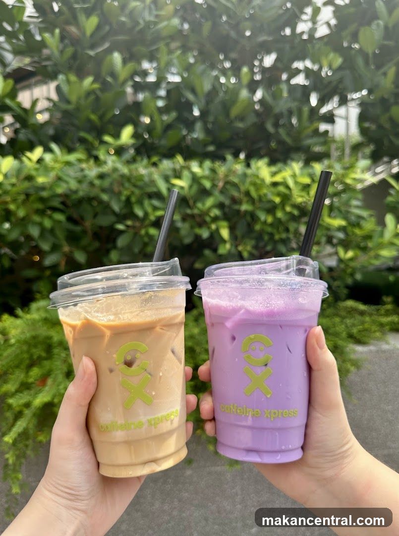 Two iced drinks with logo