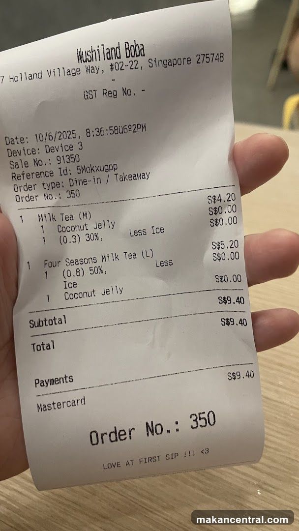 Wushiland Boba Receipt