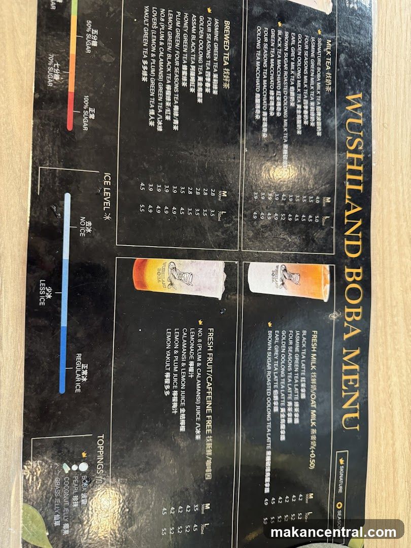 WUSHILAND BOBA MENU