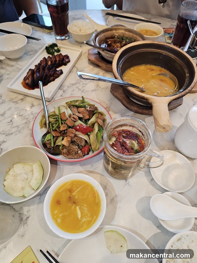 Table with various dishes and drinks