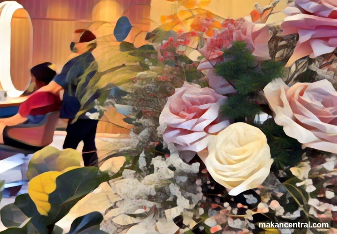 Floral Arrangement and Salon Interior