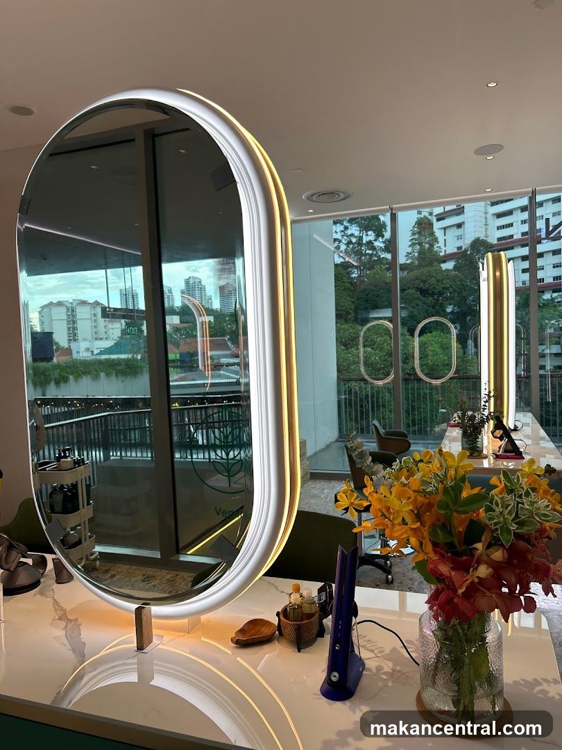 Salon Interior with Mirror and Flowers