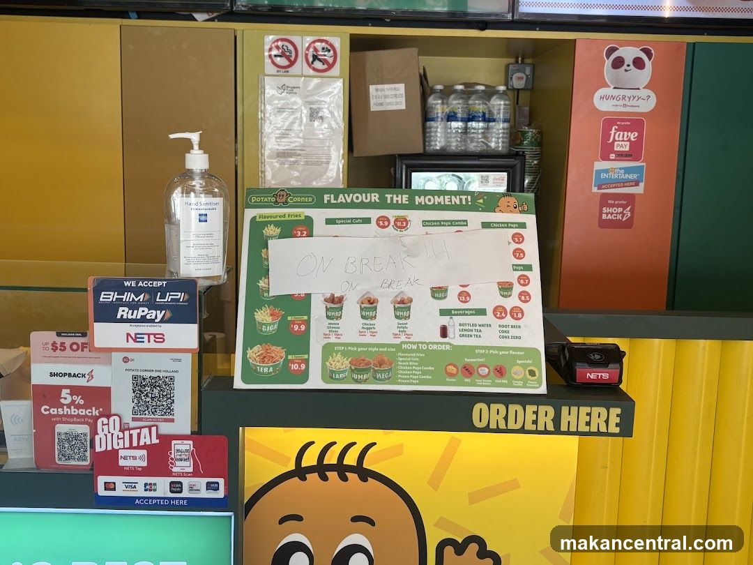 Counter with payment options and menu