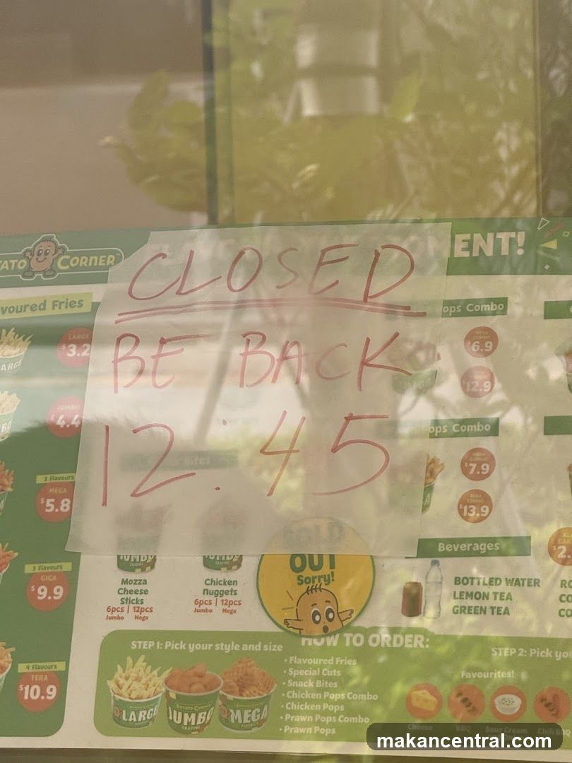Closed Sign on Menu