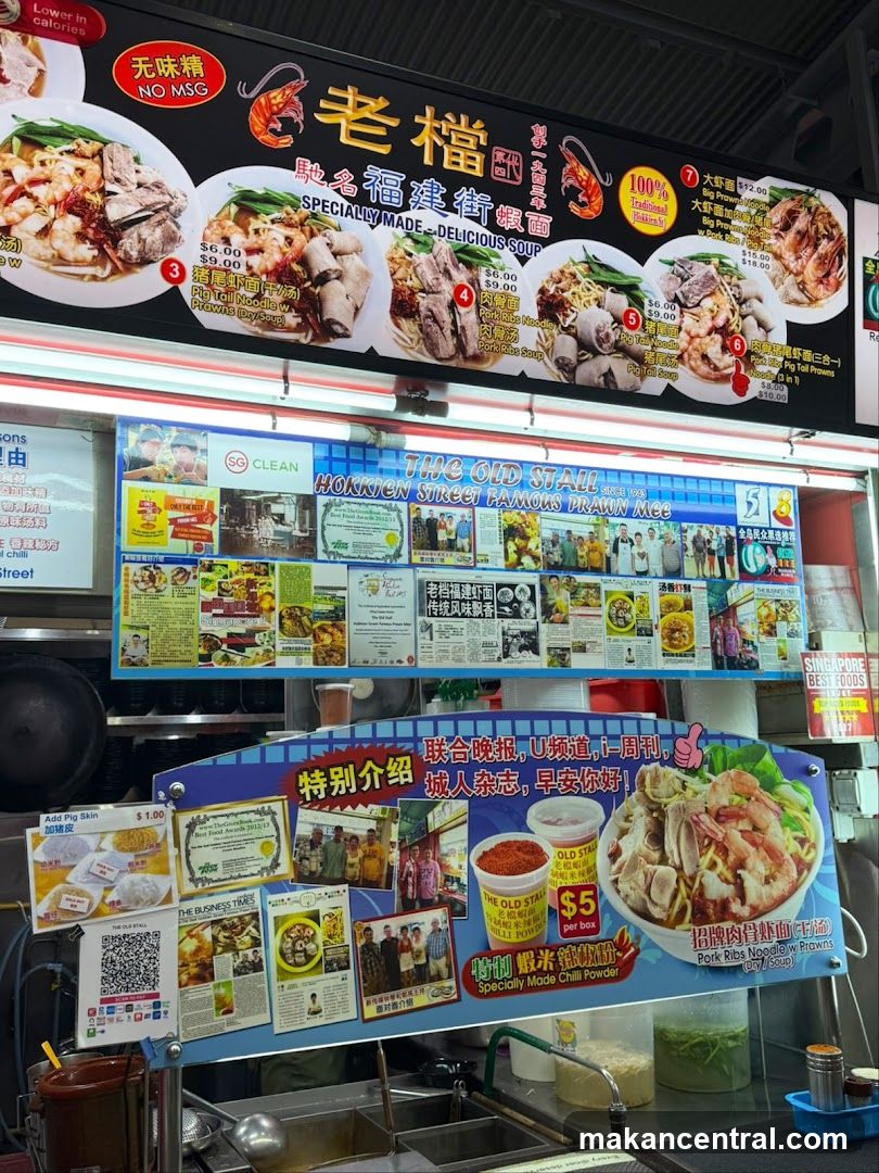 The Old Stall Hokkien Street Famous Prawn Mee Menu and Advertisements
