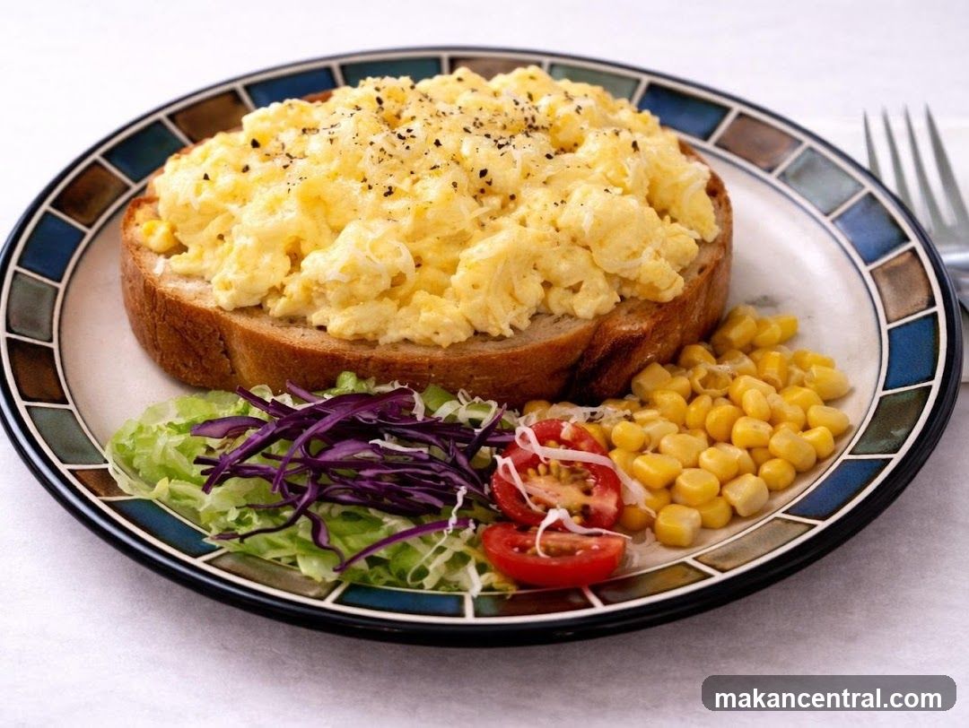 Scrambled Eggs on Toast with Side Salad