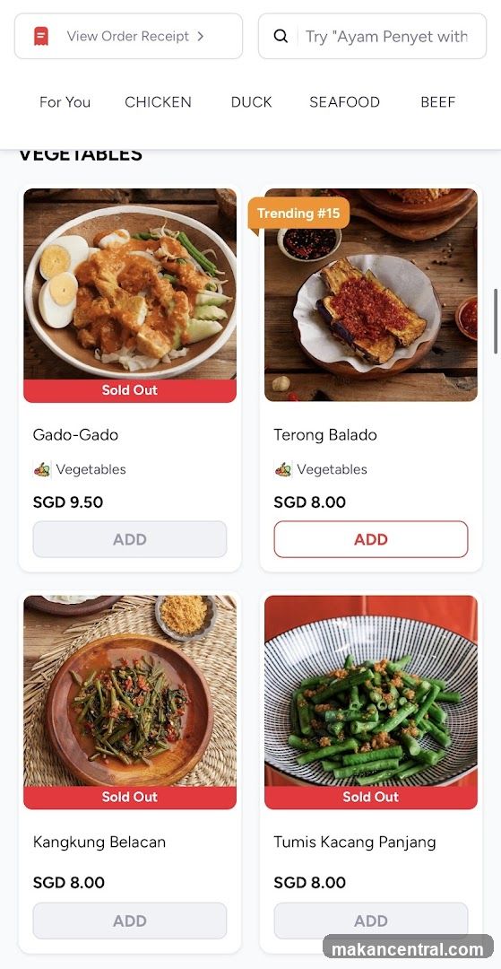 Vegetables Menu