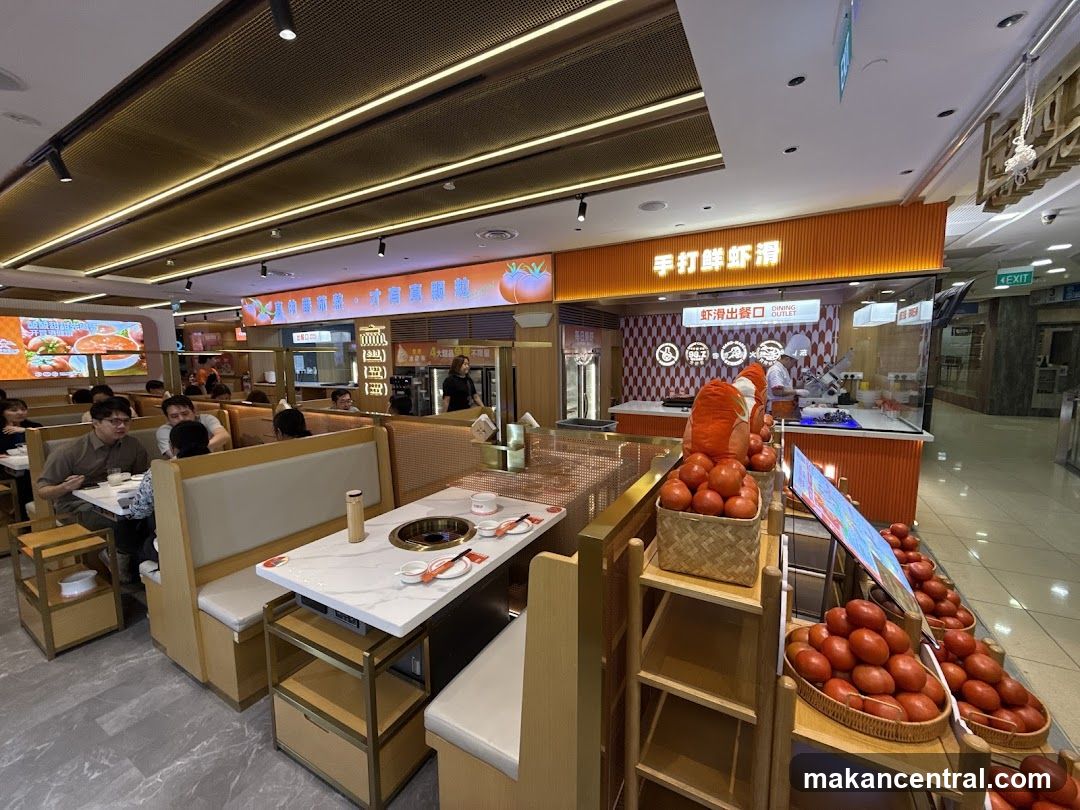 Restaurant Interior with Dining Booths and Food Display