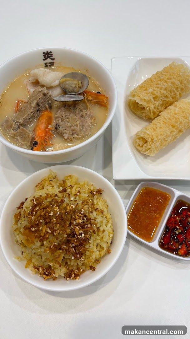 Seafood Soup with Rice and Fried Rolls