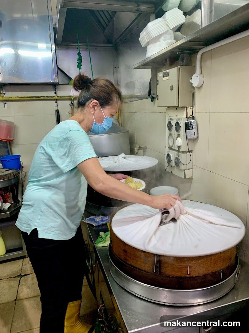 Woman steaming dumplings