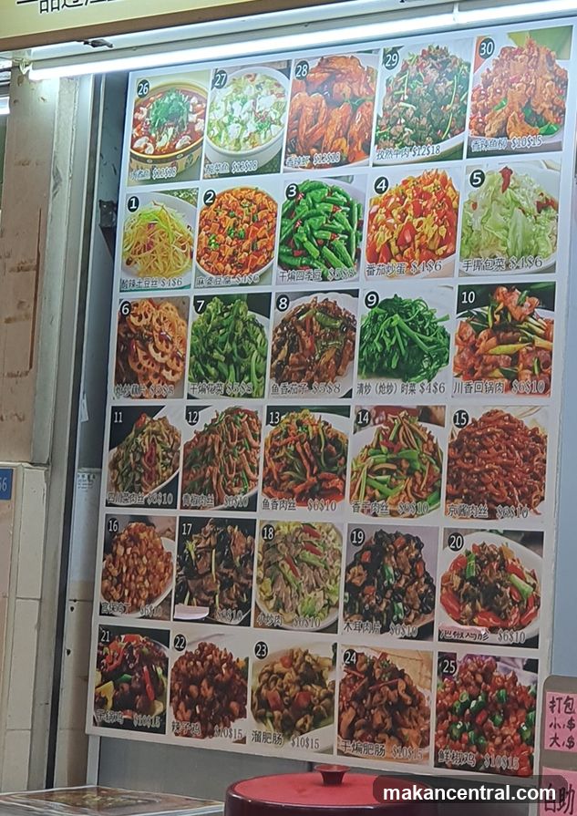Menu with various Chinese dishes