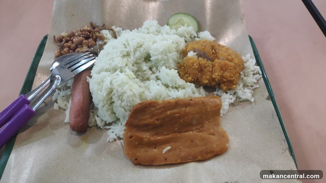 Nasi Lemak with Fried Chicken and Sausage