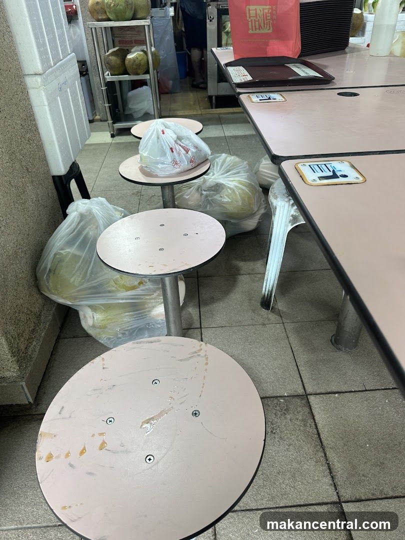 Stools and tables with coconuts