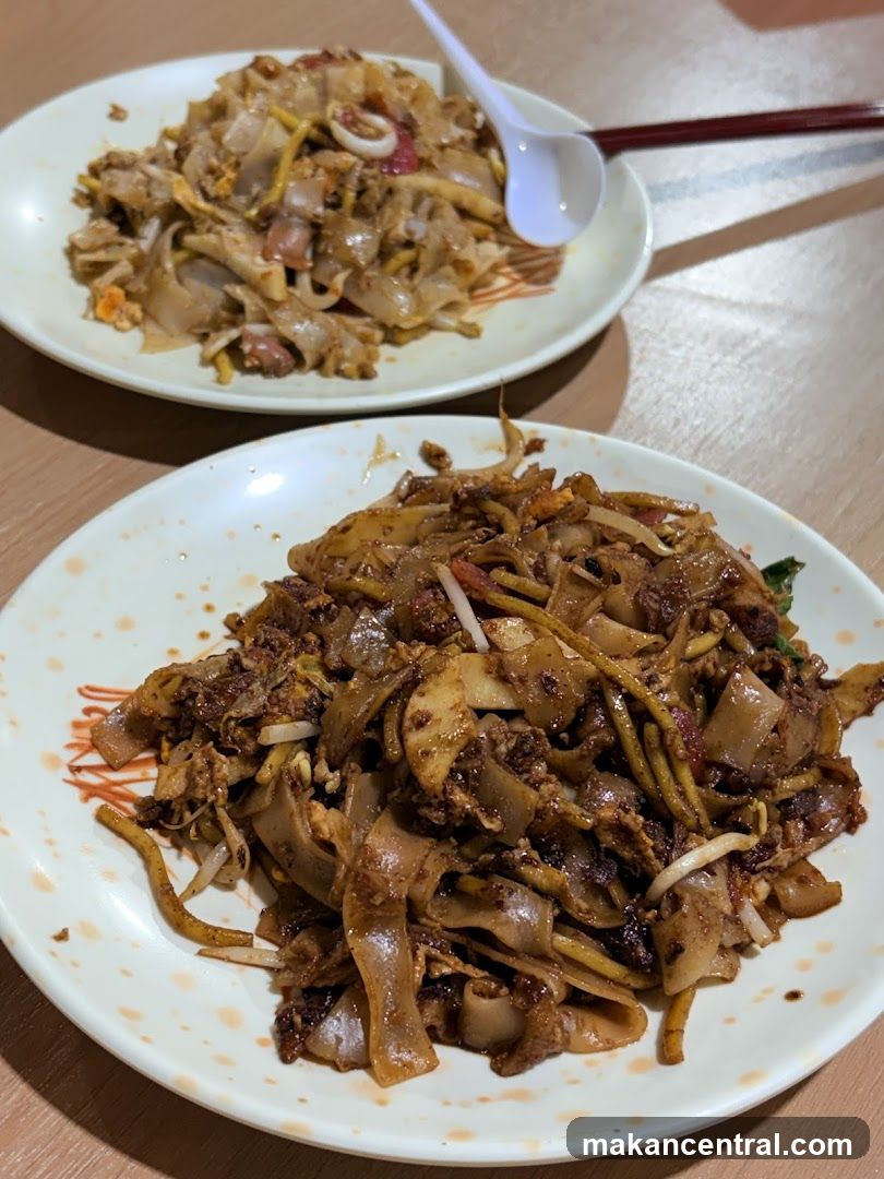 Two plates of stir-fried noodles