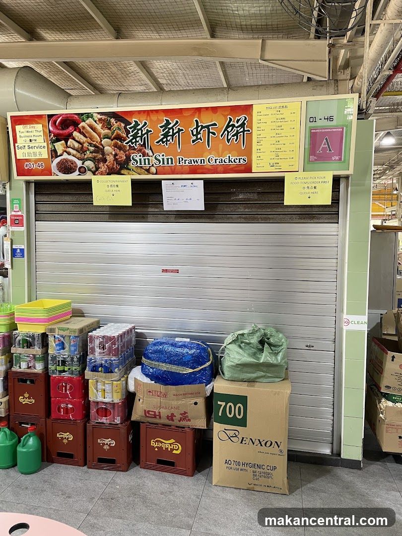 Sin Sin Prawn Crackers stall with closed shutter