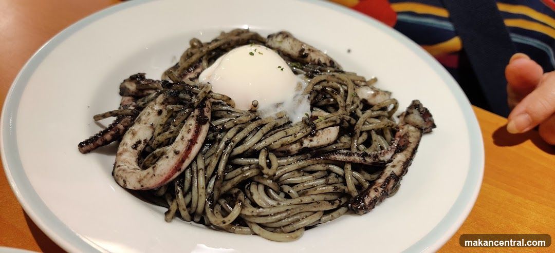 Squid Ink Pasta with Poached Egg