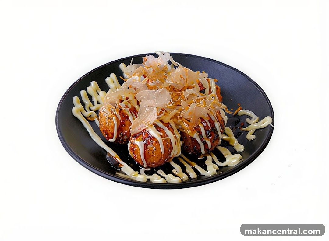 Takoyaki on a black plate