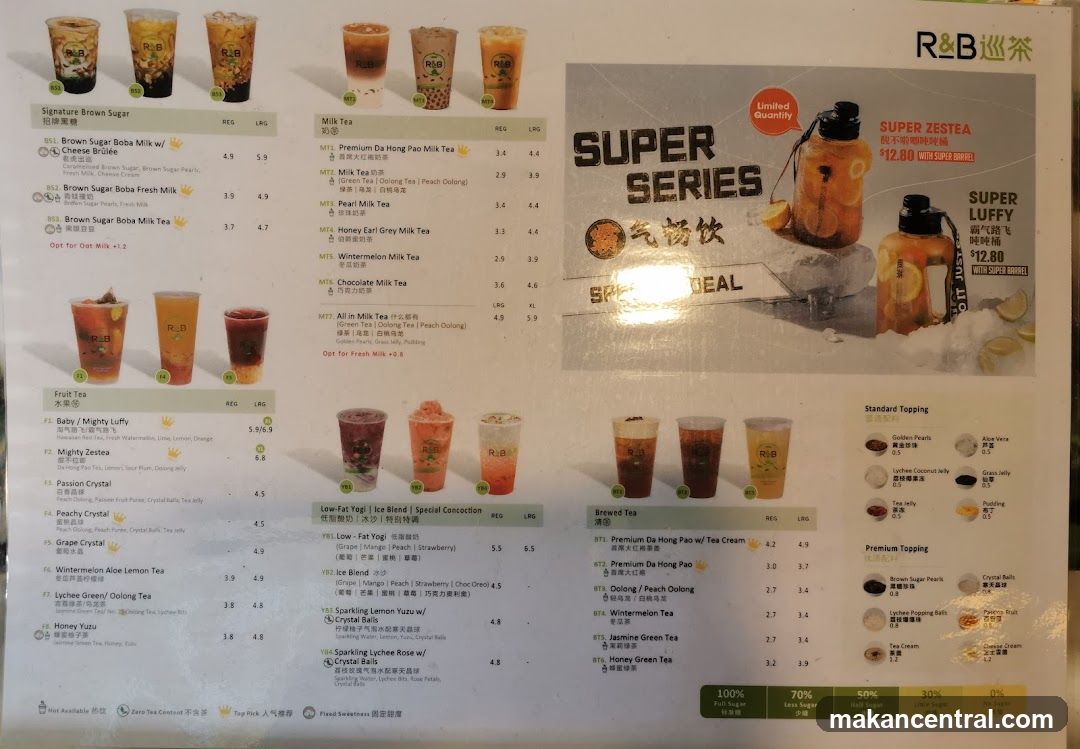 R&B Tea Menu