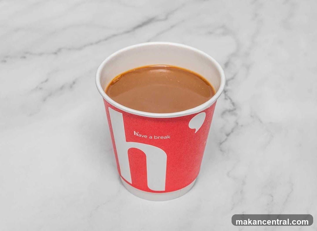 Coffee in a branded cup