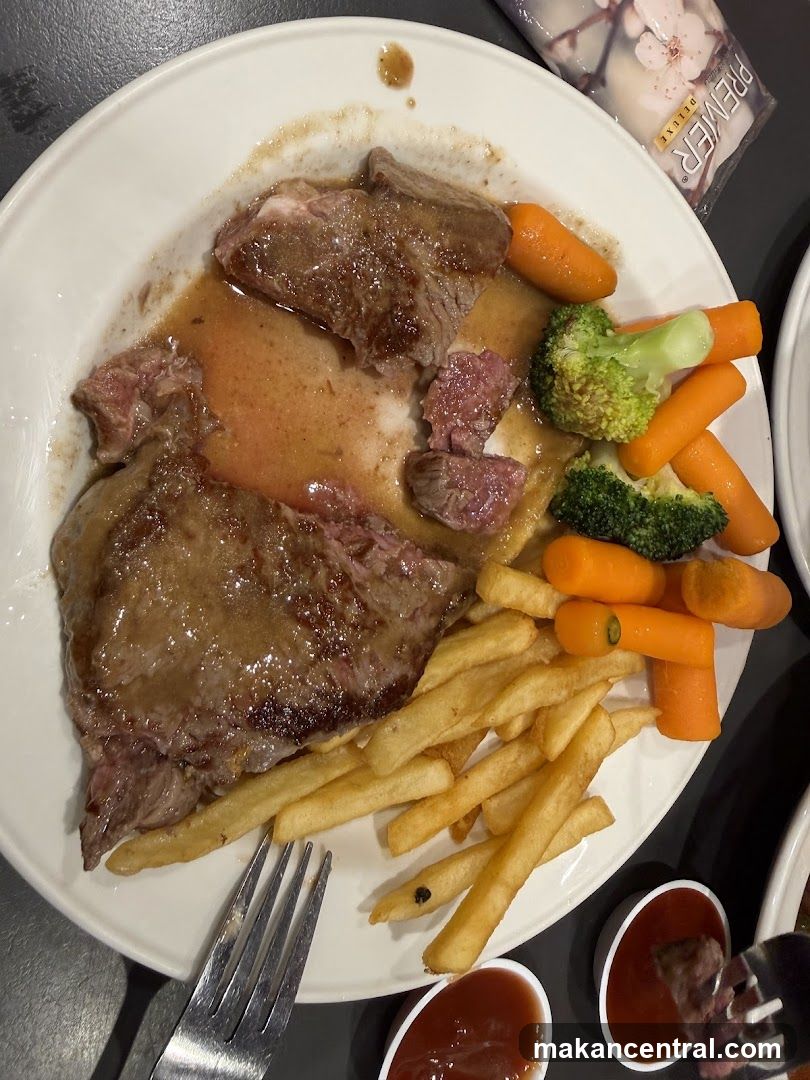 Steak, Fries, and Vegetables