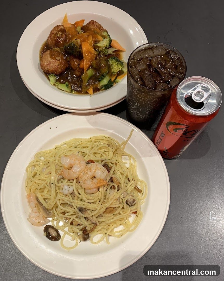 Shrimp Scampi and Meatballs with Broccoli