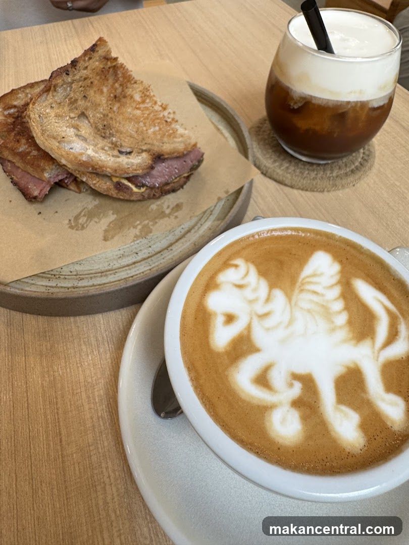 Latte art and sandwich