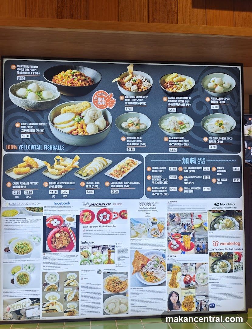 Lixin Teochew Fishball Noodles Menu