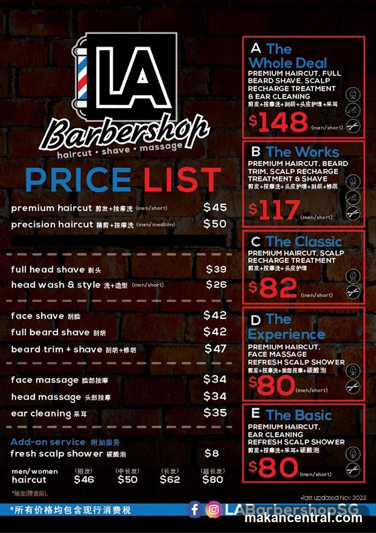 LA Barbershop Price List