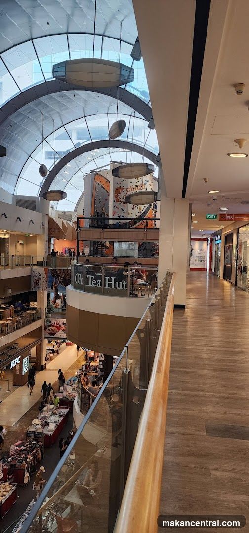 Indoor shopping mall with climbing wall