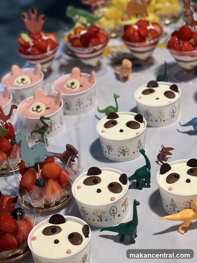 Dessert cups with animal and dinosaur decorations