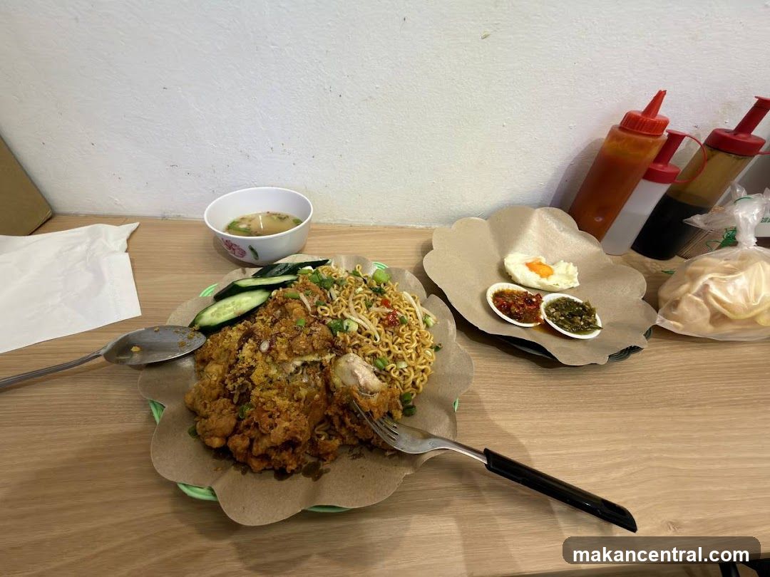 Fried Chicken with Noodles and Condiments