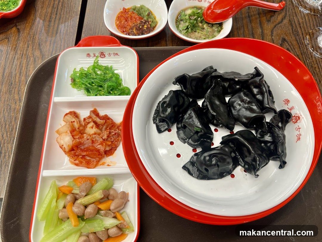 Black Dumplings with Side Dishes