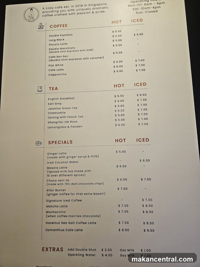 Y Cafe Menu