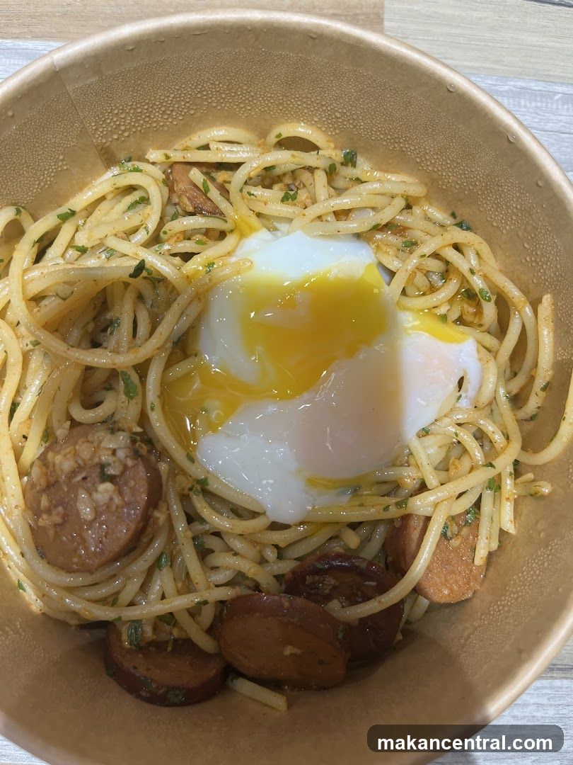 Spaghetti with Sausage and Egg