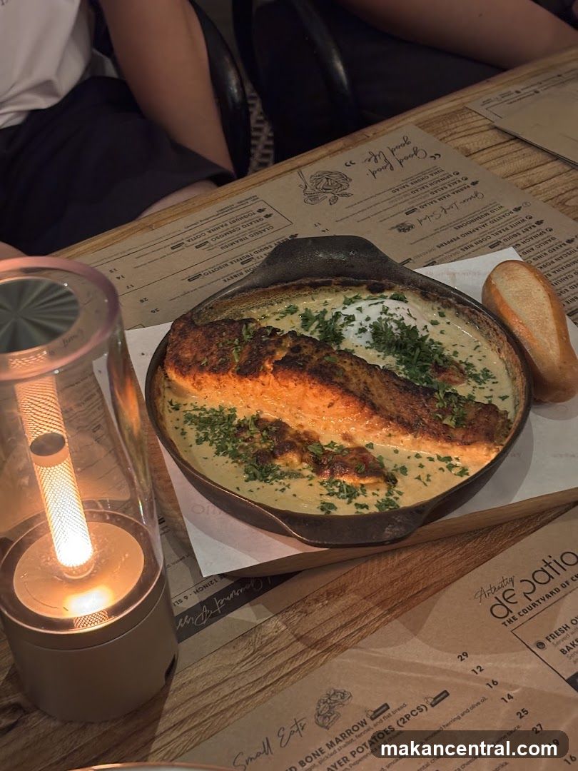 Salmon Dish with Bread and Menu