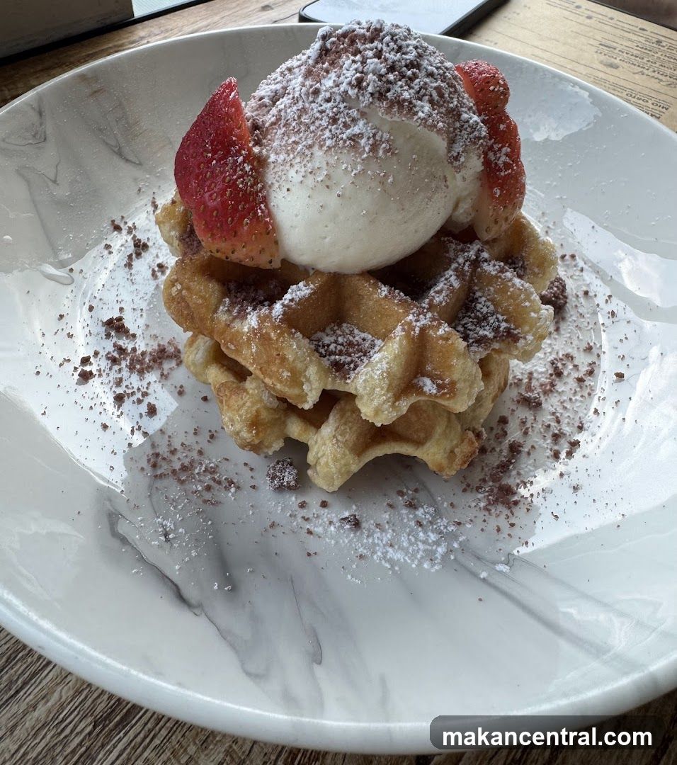 Waffles with Ice Cream and Strawberries
