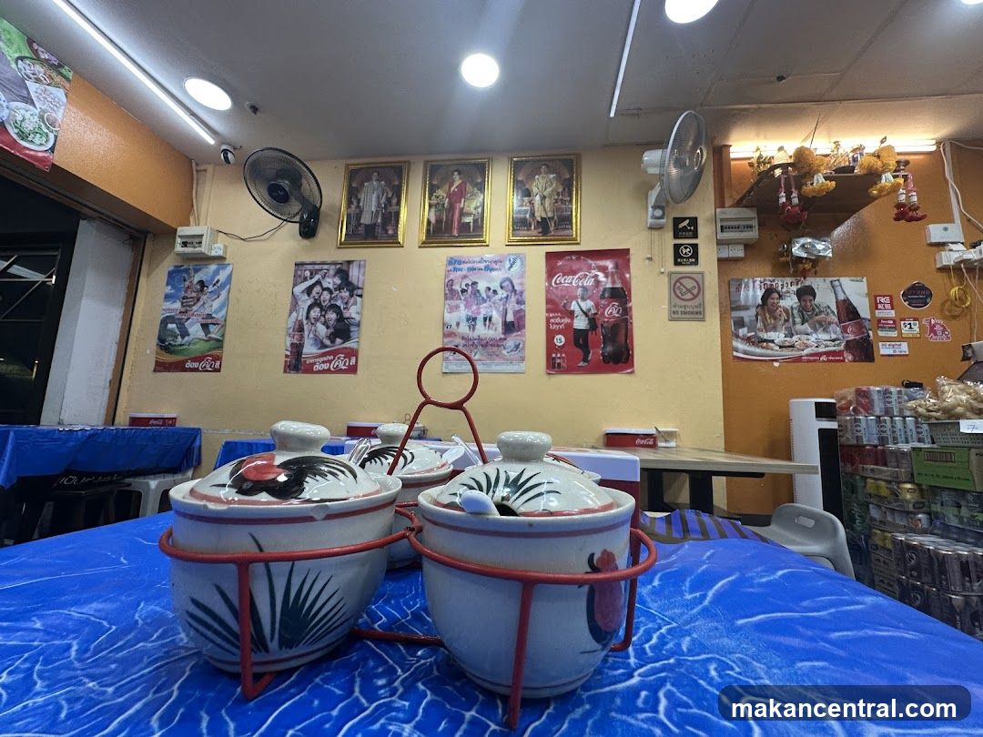 Restaurant Interior with Decorations and Food Containers