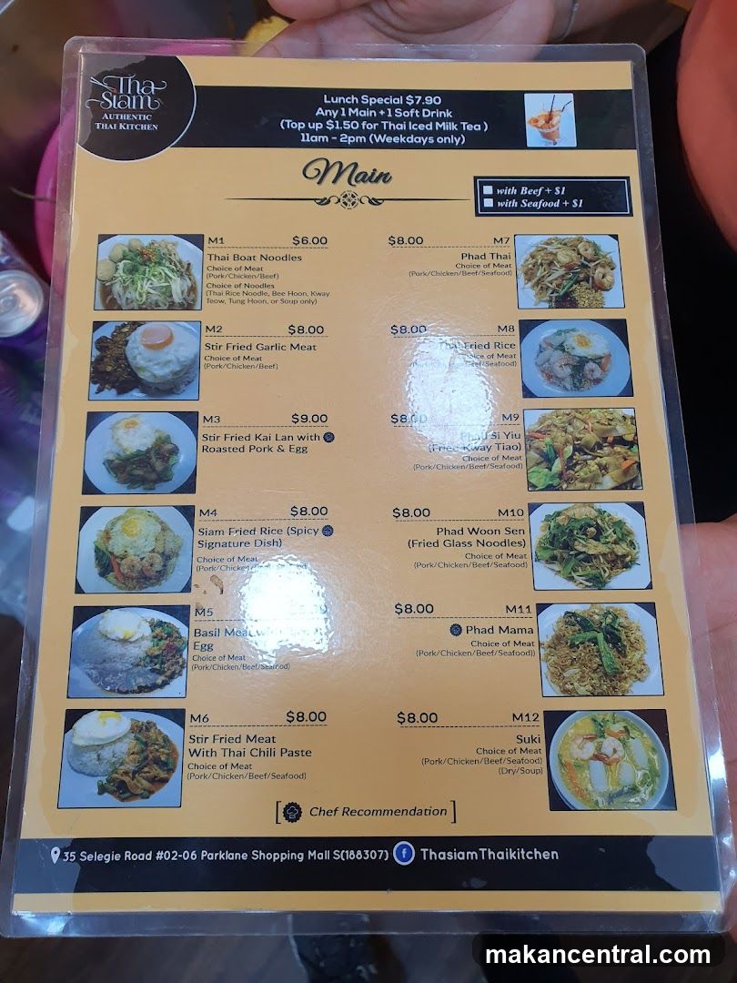Tha Siam Authentic Thai Kitchen Main Menu
