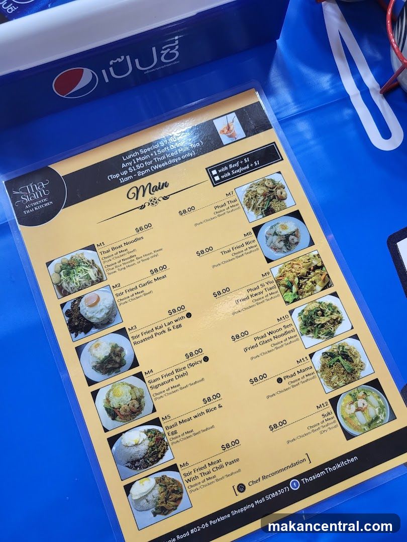 Tha Siam Authentic Thai Kitchen Main Menu