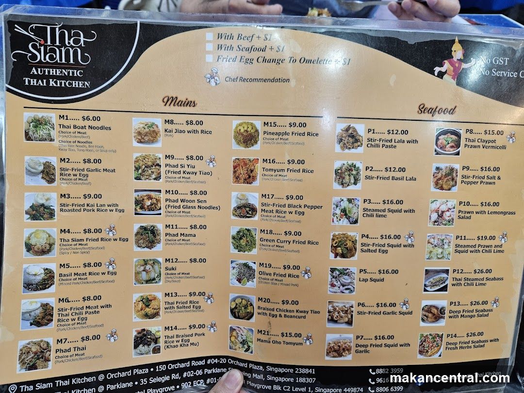 Tha Siam Authentic Thai Kitchen Menu