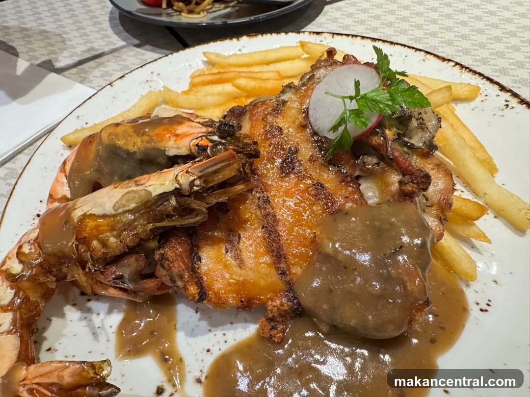 Grilled Prawns and Chicken with Fries