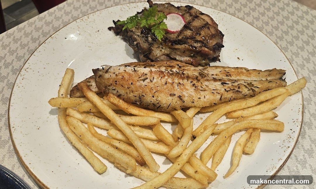 Grilled Chicken and Fish with Fries