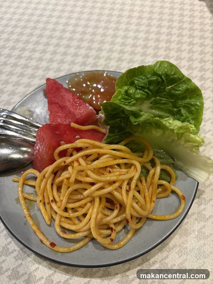 Spaghetti with Watermelon and Salad