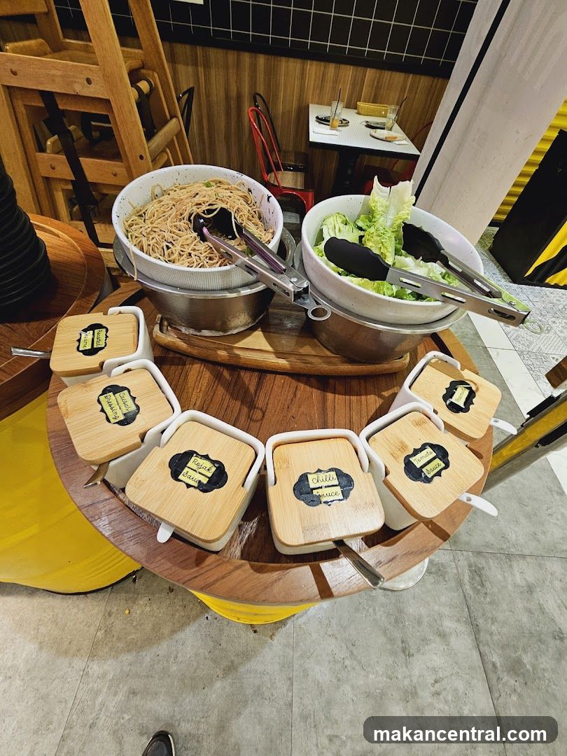 Buffet Station with Noodles and Salad