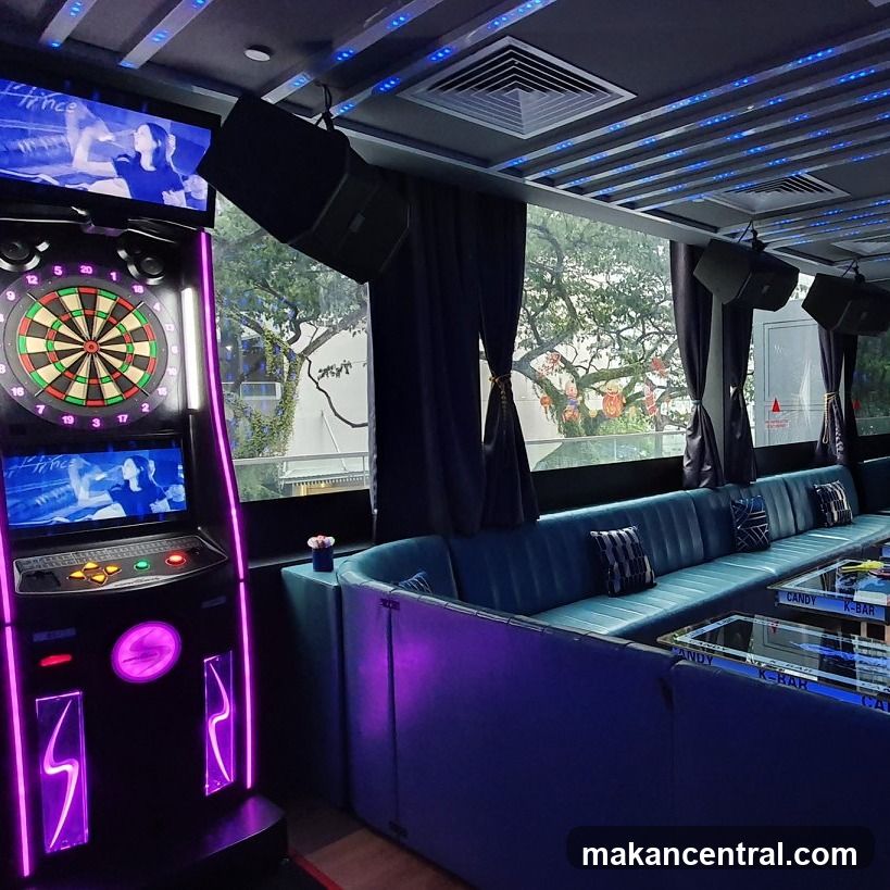 Karaoke Bar Interior with Dart Machine