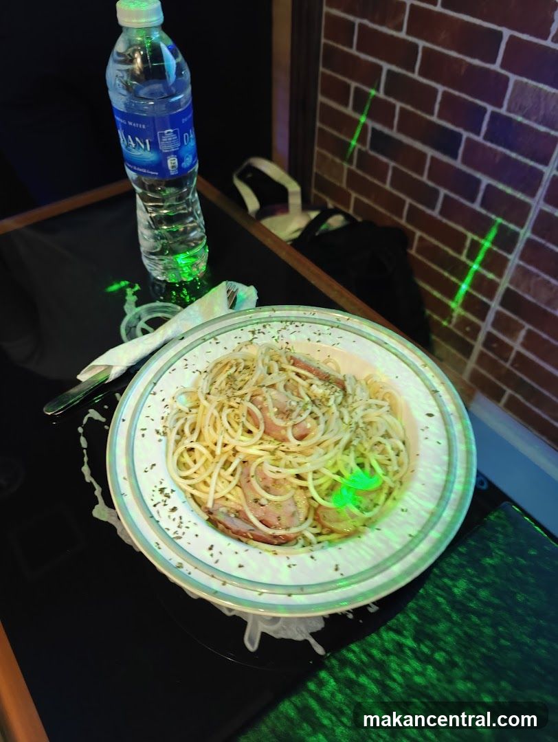 Spaghetti with Meat and Water Bottle