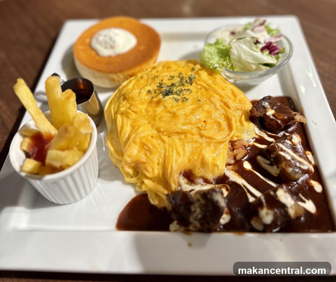 Omurice with Stewed Beef and Fries