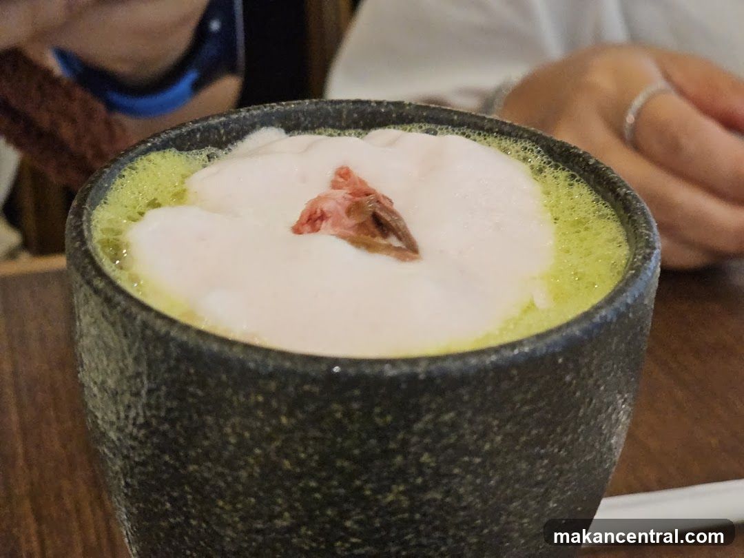 Matcha Drink with Cherry Blossom