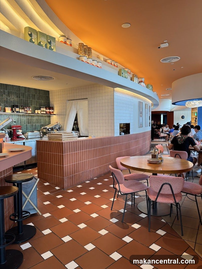 Restaurant Interior with Orange Ceiling